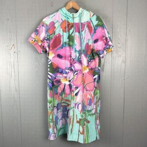 Floral Zip-Front Mint and Pink Shift Dress